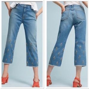 Anthropologie embroidered flower jean
